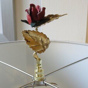 Dramatic Red Rose and 2-Leaf Vintage Italian Tole leaf Finial